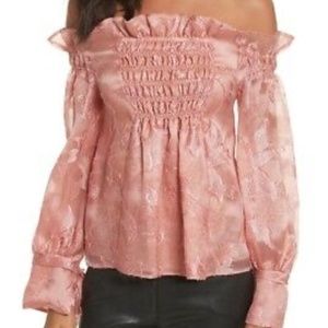 Rebecca Taylor Pink Metallic Organza Off-Shoulder Top Size 10